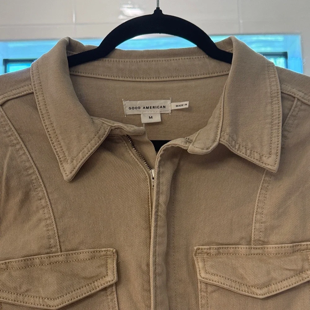 Good American Tan Utility Jean Dress with zip up and buttons. Size Medium - Picture 6 of 11